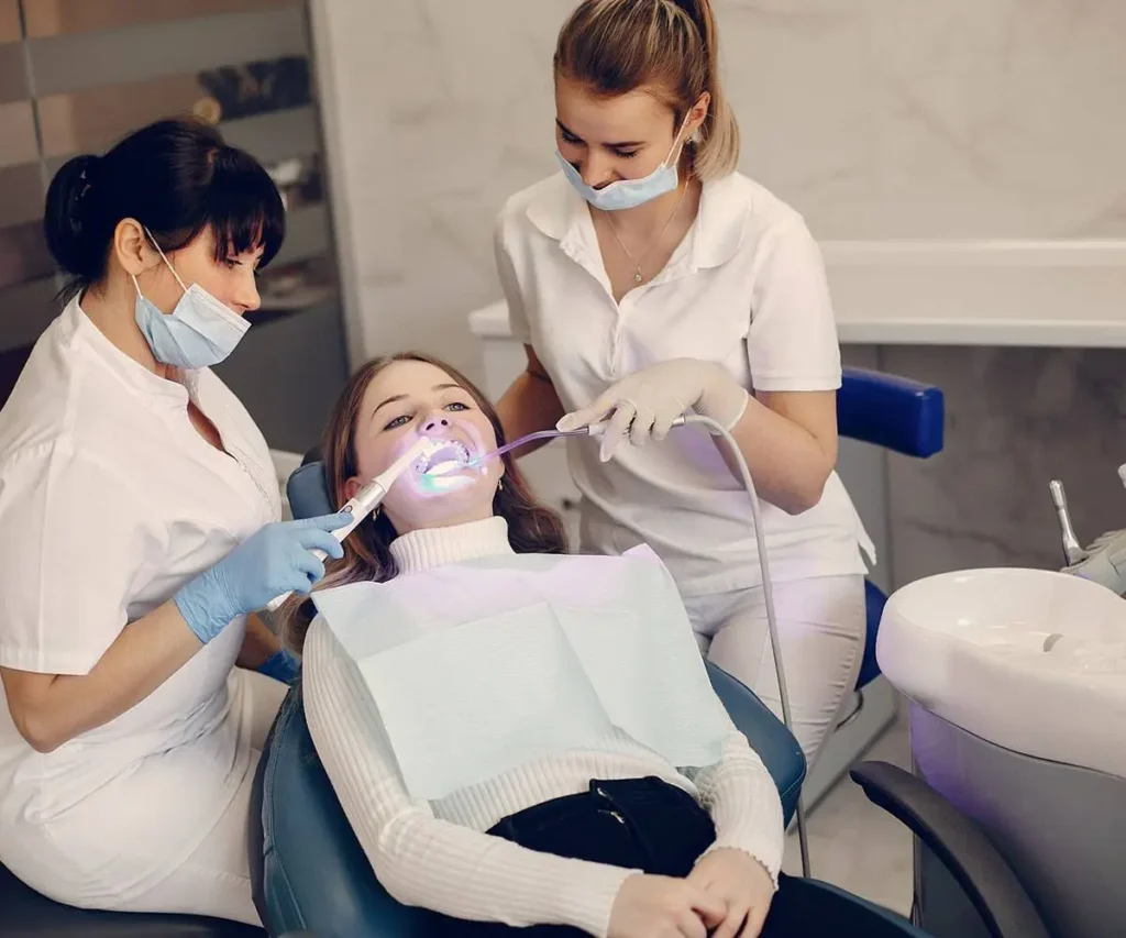 Patient receiving cosmetic dental care